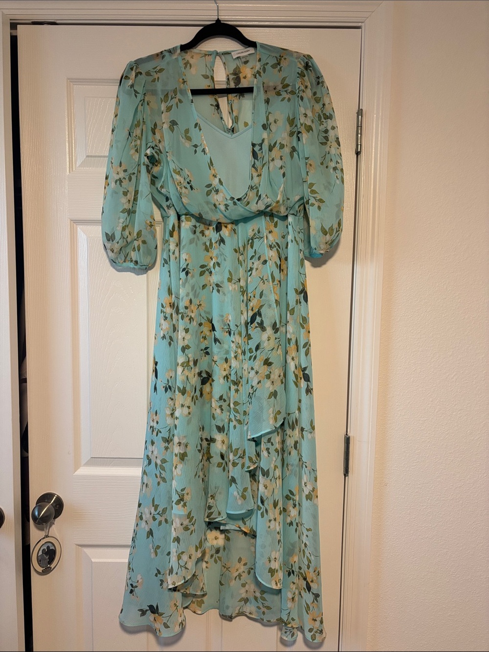 Calvin Klein Aqua Floral Wrap Maxi Dress